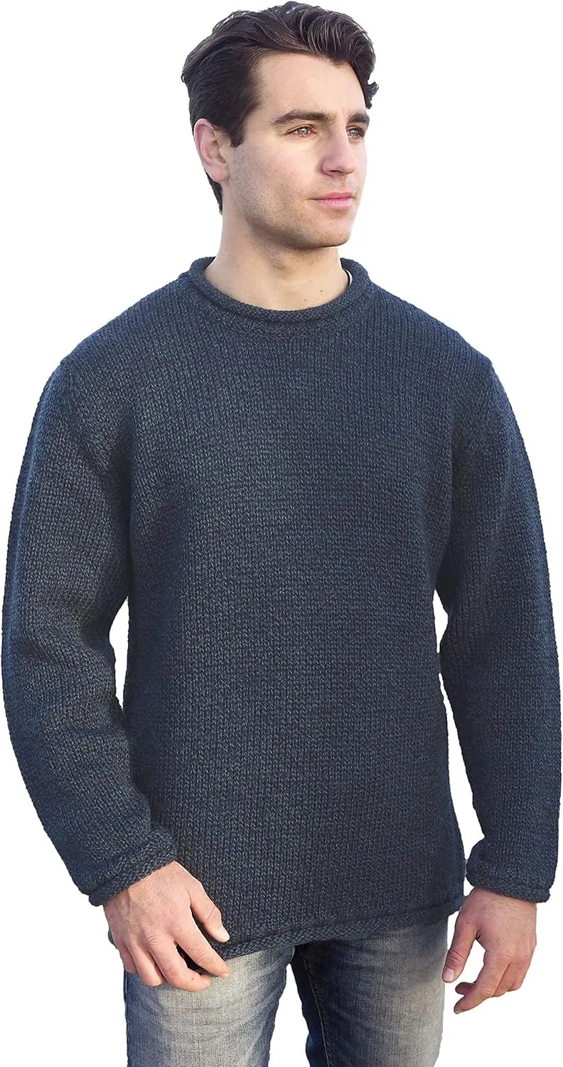 Aran Crafts Mens Plain Curl Neck Long Sleeve Sweater (100% Wool)