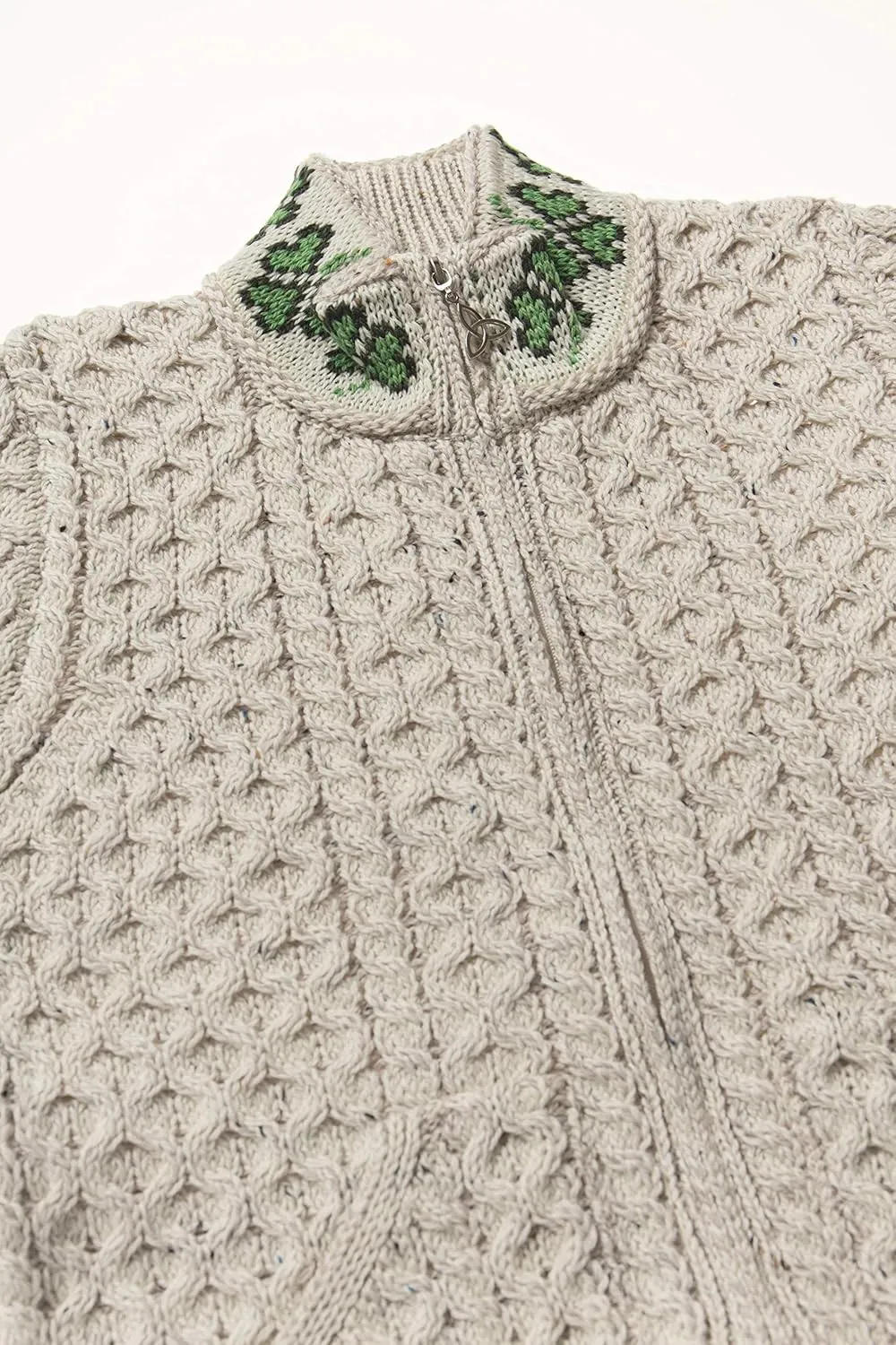 Aran Crafts Women's Cable Knit Soft Shamrock Zip Cardigan (100% Merino Wool)