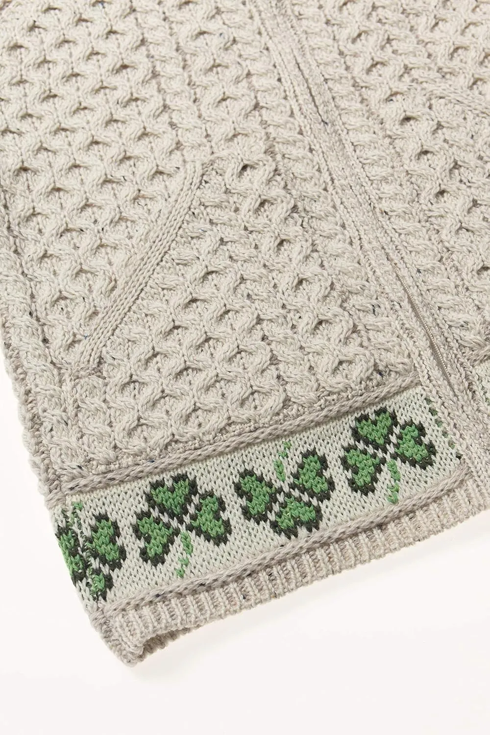 Aran Crafts Women's Cable Knit Soft Shamrock Zip Cardigan (100% Merino Wool)