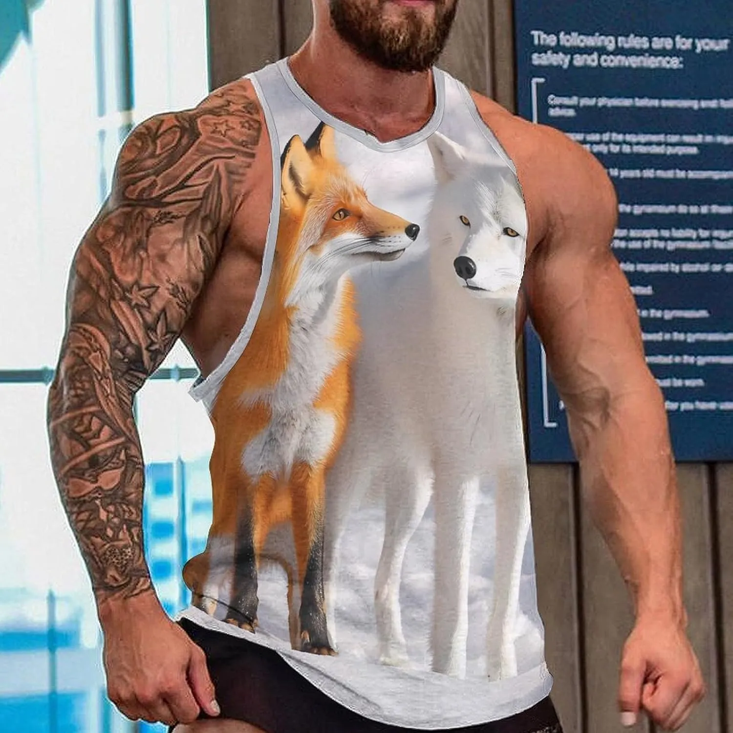 Arctic Wolf And Fox Men's Activewear Tank Tops Gym Sleeveless Muscle T Shirts Workout Tees Vest