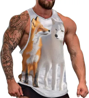 Arctic Wolf And Fox Men's Activewear Tank Tops Gym Sleeveless Muscle T Shirts Workout Tees Vest