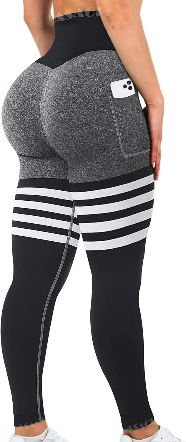 ASAGI Scrunch Butt Lifting Workout Leggings for Women High Waist Yoga Pants Amplify Gym Seamless Booty Tights