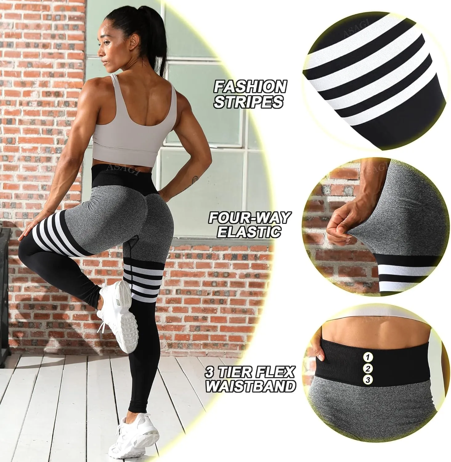 ASAGI Scrunch Butt Lifting Workout Leggings for Women High Waist Yoga Pants Amplify Gym Seamless Booty Tights