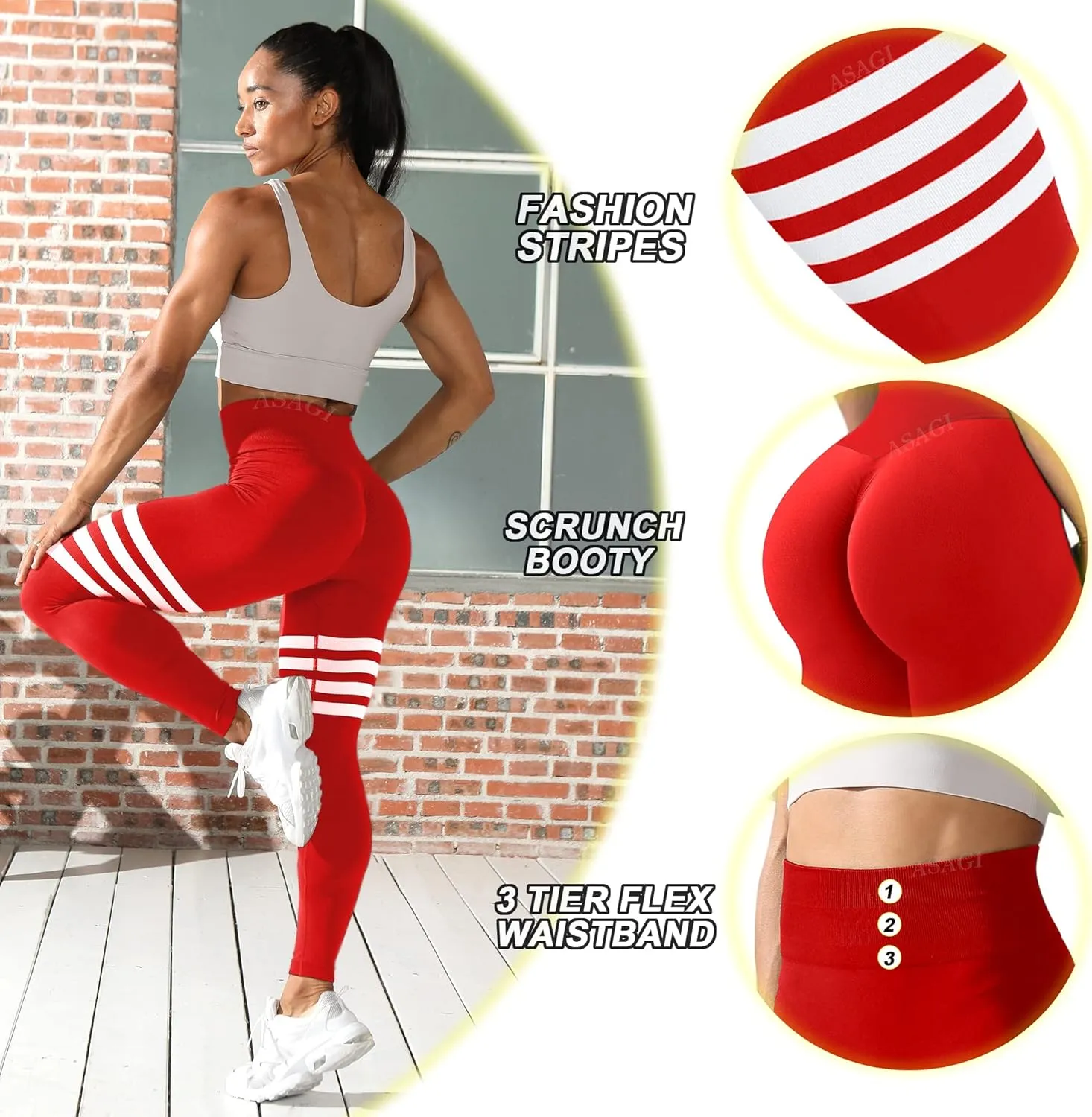 ASAGI Scrunch Butt Lifting Workout Leggings for Women High Waist Yoga Pants Amplify Gym Seamless Booty Tights