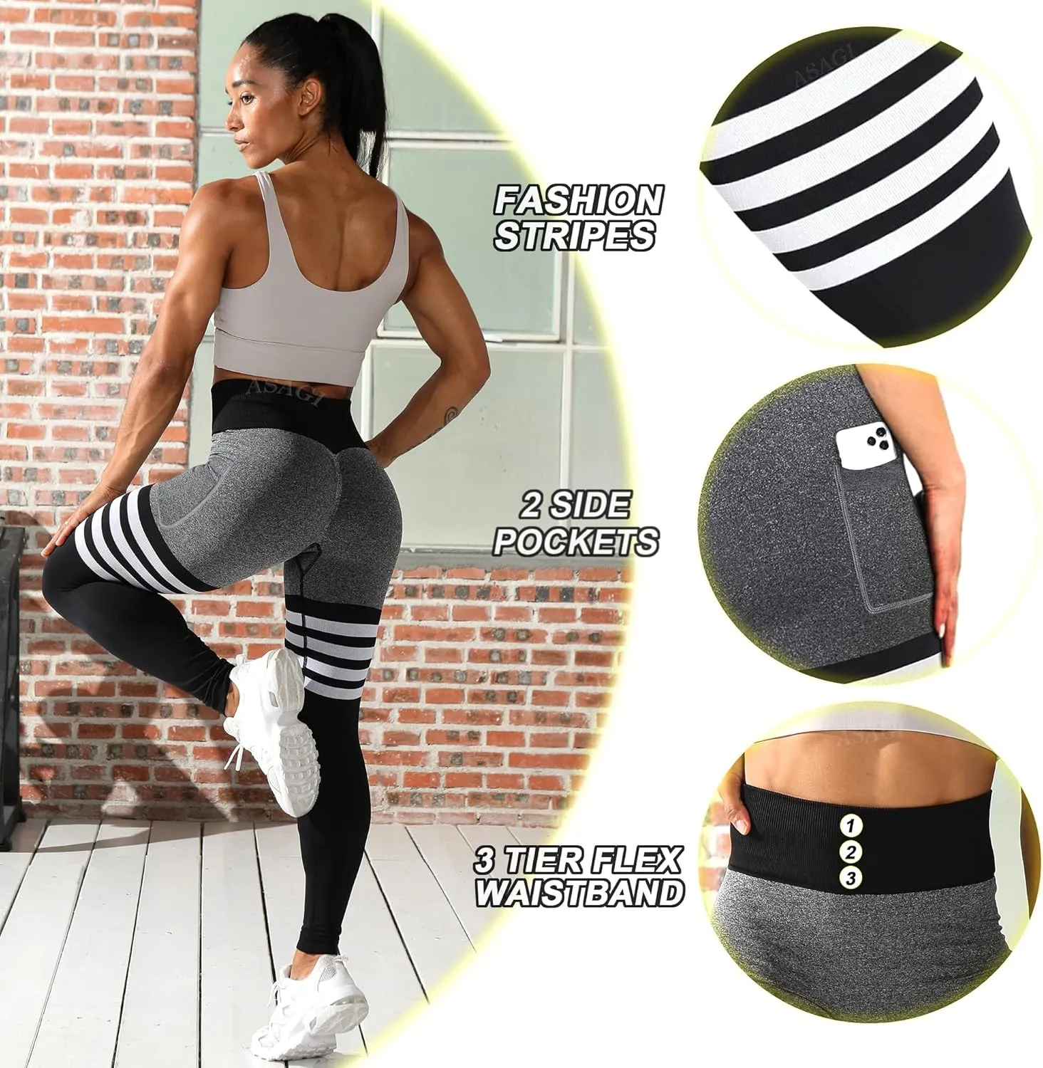 ASAGI Scrunch Butt Lifting Workout Leggings for Women High Waist Yoga Pants Amplify Gym Seamless Booty Tights