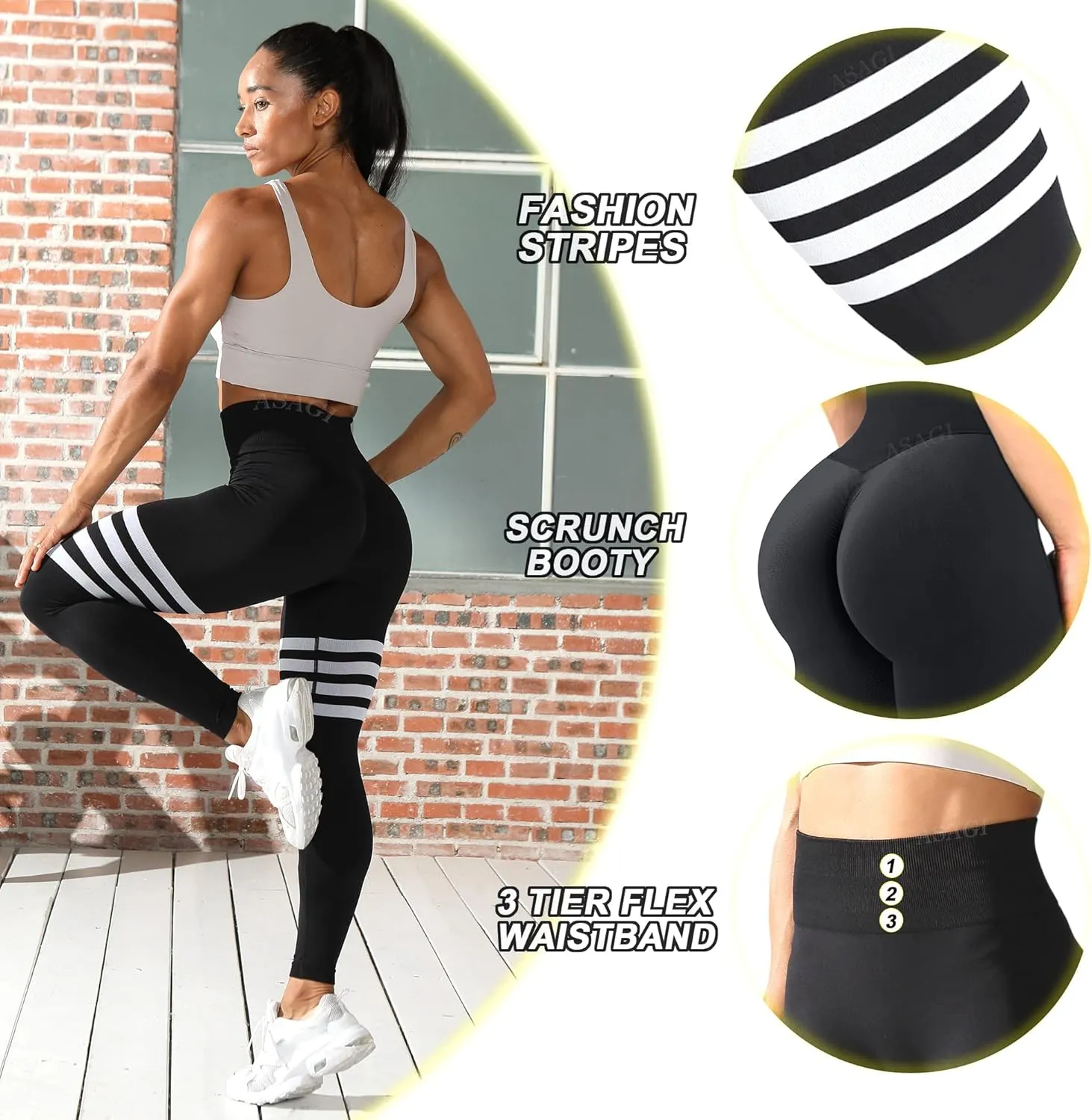 ASAGI Scrunch Butt Lifting Workout Leggings for Women High Waist Yoga Pants Amplify Gym Seamless Booty Tights