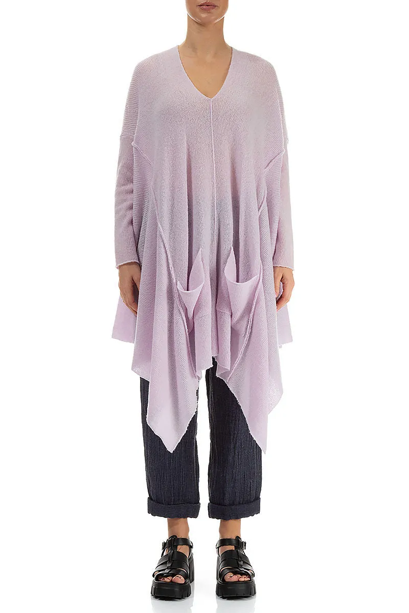 Asymmetric V-Neck Light Pink Wool Jumper
