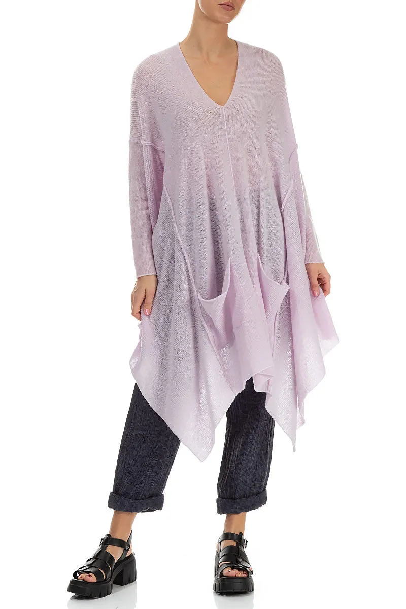Asymmetric V-Neck Light Pink Wool Jumper