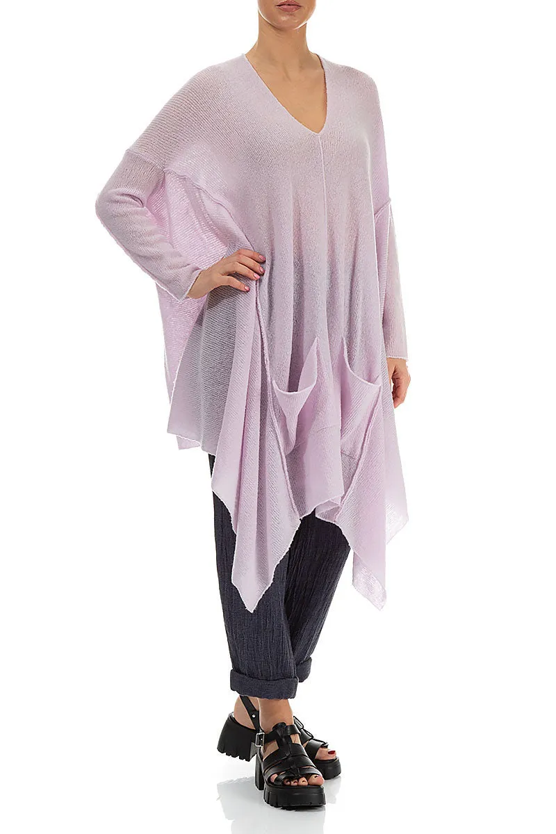 Asymmetric V-Neck Light Pink Wool Jumper