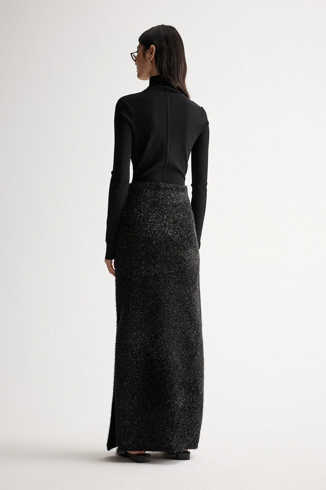 Aurora Knit Maxi Skirt Black Lurex