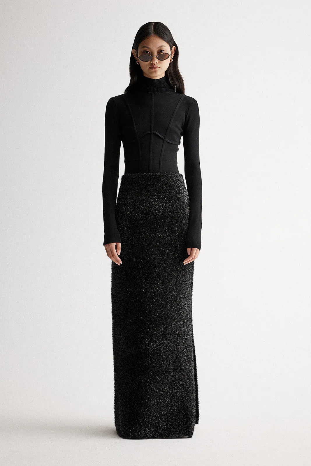 Aurora Knit Maxi Skirt Black Lurex