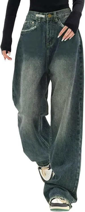 Baggy Jeans for Women Y2k High Waist Straight Leg Denim Trousers 2024 Summer Fashion Streetwear Vintage Y2K Wide Leg Pants, Medium, 01#blue