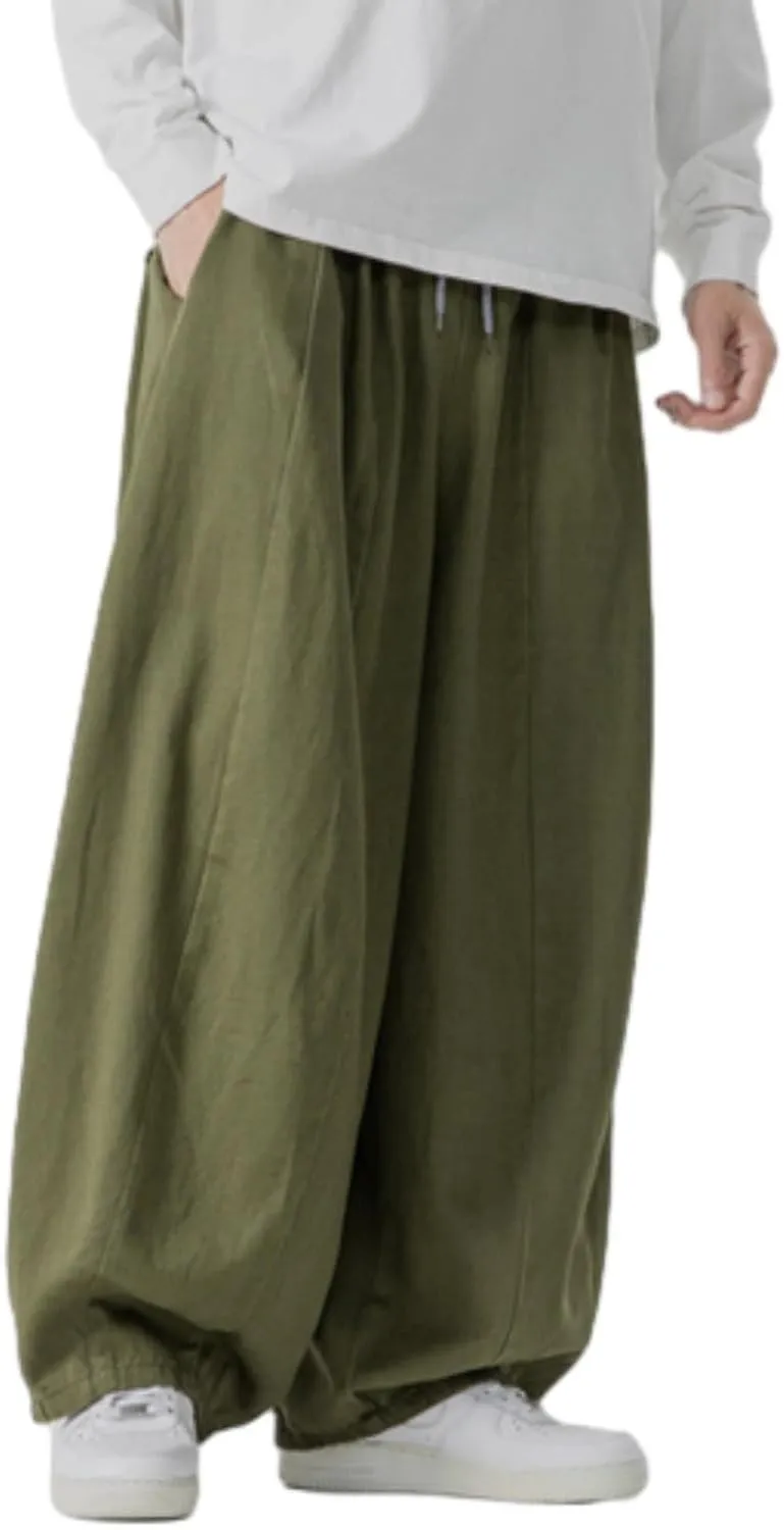 Baggy Pants Men Drawstring Elastic Waist Hip Hop Harem Pants Streetwear Casual Wide Leg Lantern Jogging Sweatpants