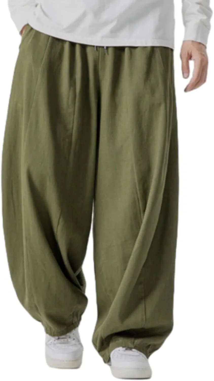 Baggy Pants Men Drawstring Elastic Waist Hip Hop Harem Pants Streetwear Casual Wide Leg Lantern Jogging Sweatpants