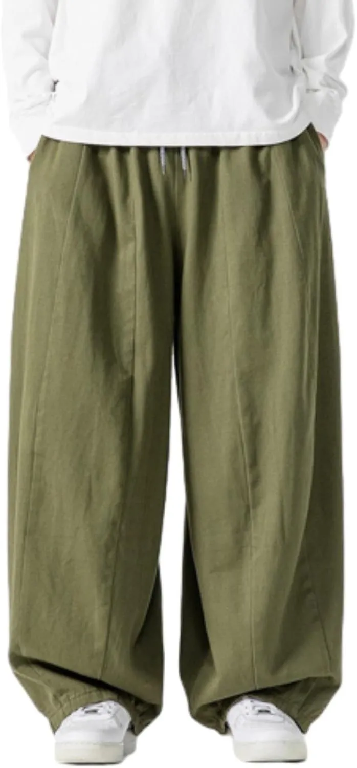 Baggy Pants Men Drawstring Elastic Waist Hip Hop Harem Pants Streetwear Casual Wide Leg Lantern Jogging Sweatpants