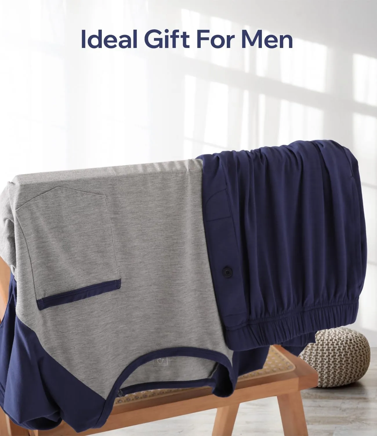BAMBOO COOL Mens Pajama Set Summer Pjs Sleepwear Short Sleeve Shirts Soft Lightweight Sleep Sets Loungewear with Pockets