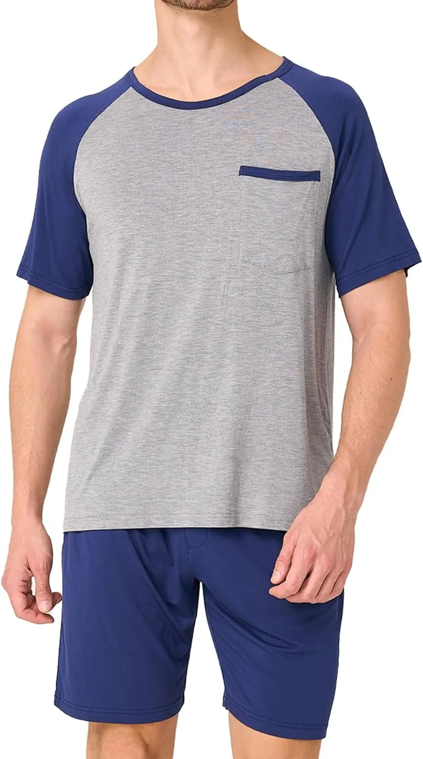BAMBOO COOL Mens Pajama Set Summer Pjs Sleepwear Short Sleeve Shirts Soft Lightweight Sleep Sets Loungewear with Pockets
