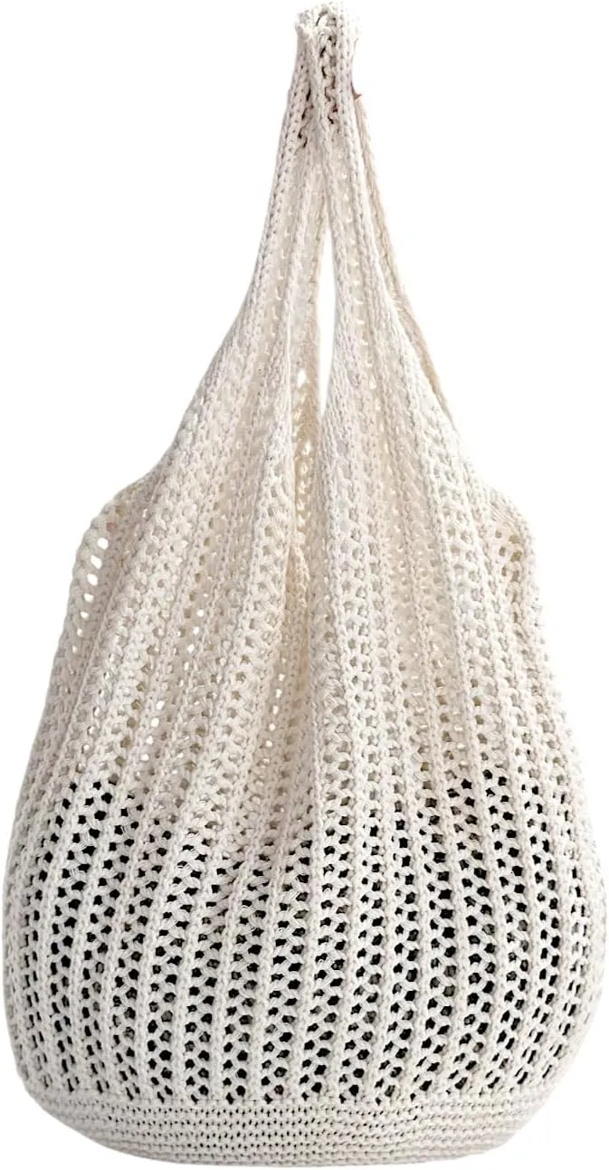 Beach Crochet Tote Bag Mesh Knitted Bag Large Aesthetic Shoulder Bag Handbags Hollow Hobo Bag for Women Summer