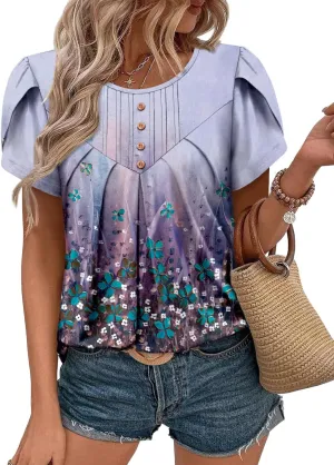 BETTE BOUTIK Womens Crewneck Short Sleeve Summer Tops Pleated Tunic Shirts S-3XL