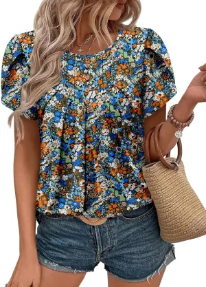 BETTE BOUTIK Womens Crewneck Short Sleeve Summer Tops Pleated Tunic Shirts S-3XL