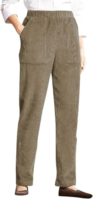 BIRW Corduroy Pants for Women Elastic High Waist Pull On Straight Leg Slacks Casual Trousers with Pocket