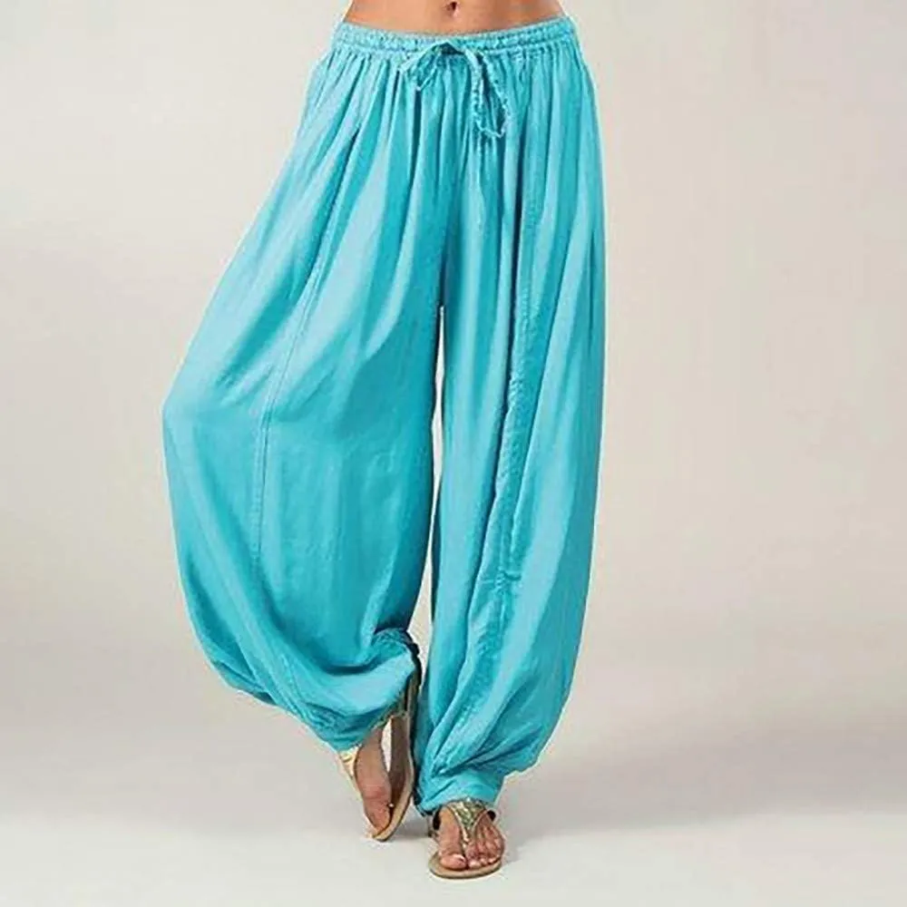 Black Linen Pants Women Casual Summer Baggy Waist Pants with Pockets Solid Sweatpants Palazzo Pants for Women Dance
