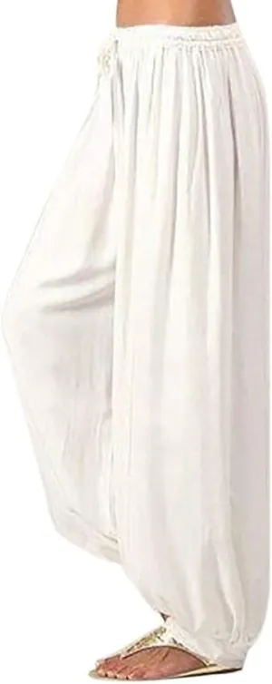 Black Linen Pants Women Casual Summer Baggy Waist Pants with Pockets Solid Sweatpants Palazzo Pants for Women Dance