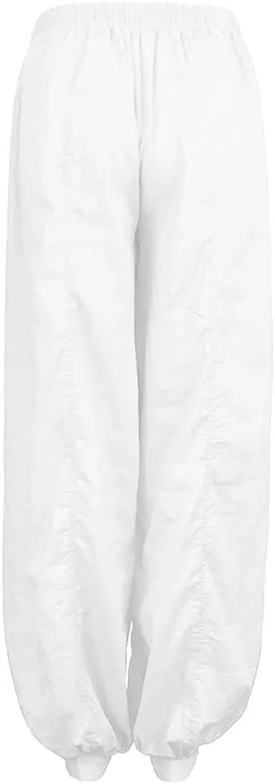 Black Linen Pants Women Casual Summer Baggy Waist Pants with Pockets Solid Sweatpants Palazzo Pants for Women Dance