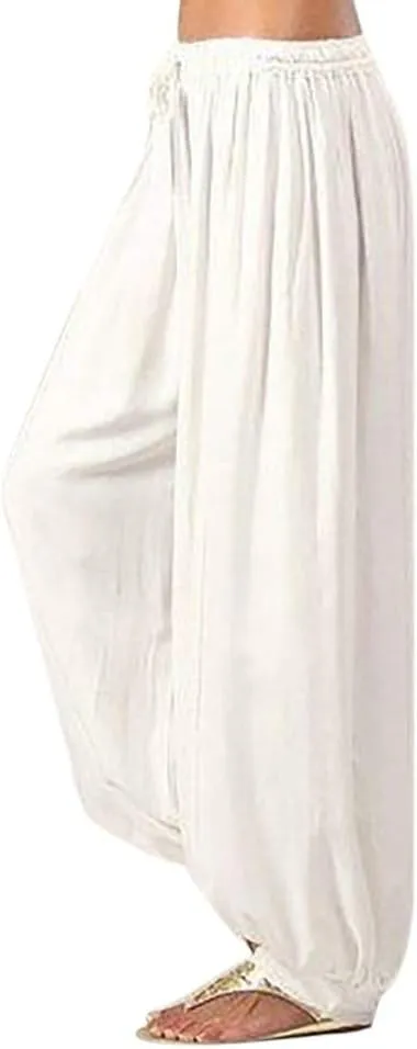 Black Linen Pants Women Casual Summer Baggy Waist Pants with Pockets Solid Sweatpants Palazzo Pants for Women Dance