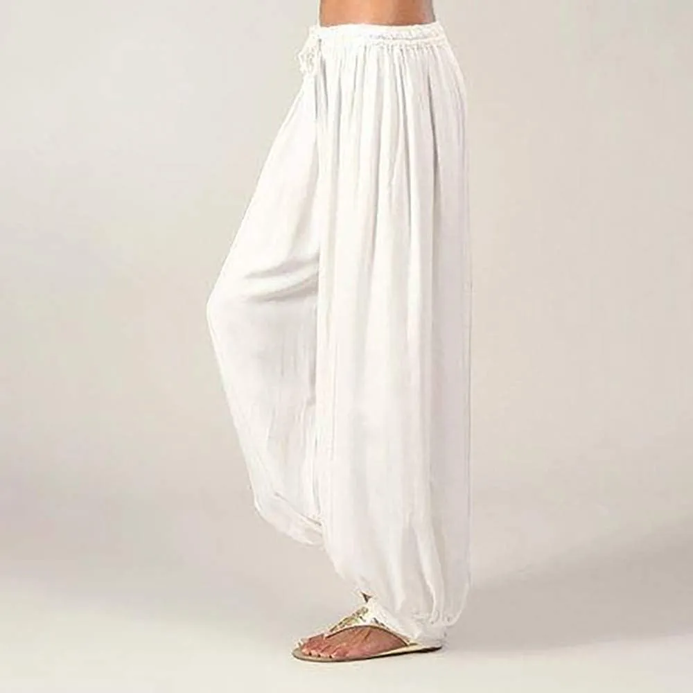 Black Linen Pants Women Casual Summer Baggy Waist Pants with Pockets Solid Sweatpants Palazzo Pants for Women Dance