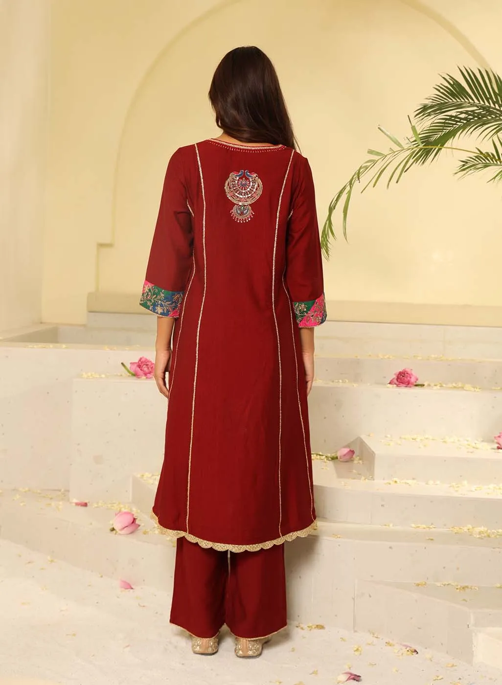 Blood Red Embroidered Kurta Set