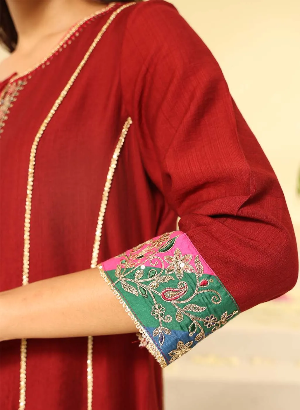 Blood Red Embroidered Kurta Set