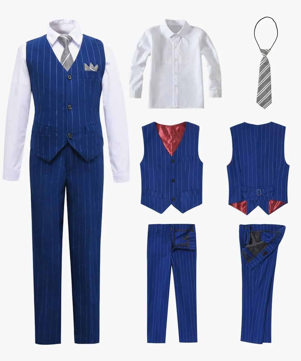 Boys 4 Pieces Suits Slim Fit Kids Outfits Vest Pants Sets Black Blue Formal Dresswear for Boy