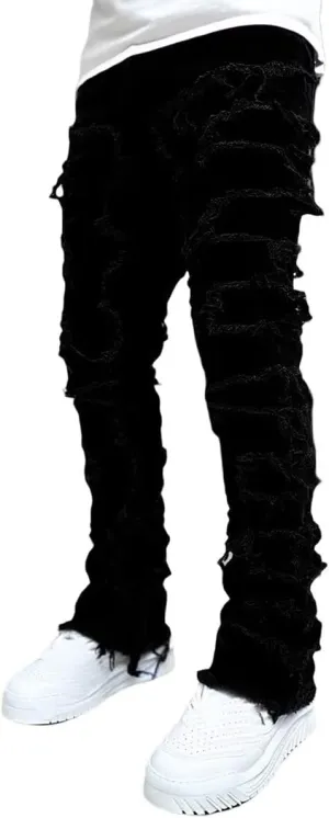 Boy's Stacked Jeans Slim Fit Ripped Skinny Stretch Hip Hop Streetwear Denim Pants
