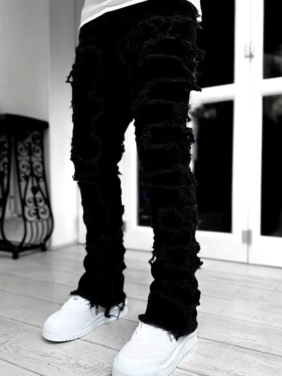 Boy's Stacked Jeans Slim Fit Ripped Skinny Stretch Hip Hop Streetwear Denim Pants