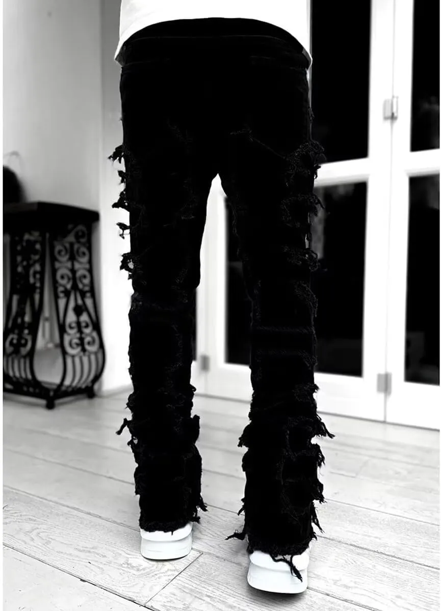 Boy's Stacked Jeans Slim Fit Ripped Skinny Stretch Hip Hop Streetwear Denim Pants
