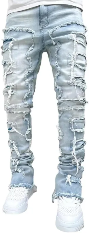 Boy's Stacked Jeans Slim Fit Ripped Skinny Stretch Hip Hop Streetwear Denim Pants