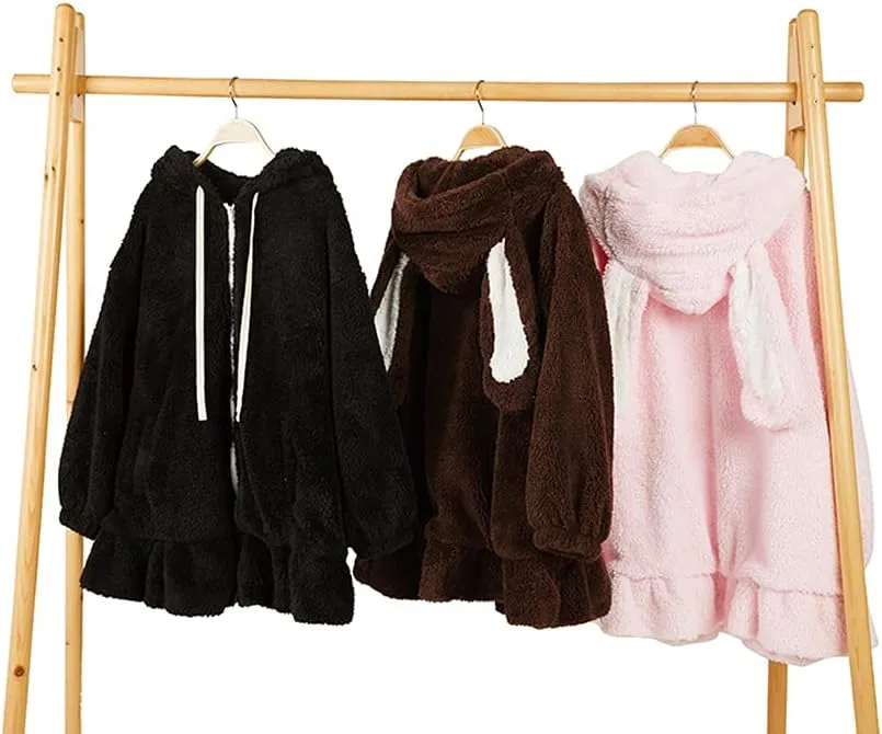 BZB Kawaii Anime Bunny Ear Hoodies For Women Sweet Lovely Fuzzy Fluffy Rabbit Sweater Tops Cosplay Jacket Coats