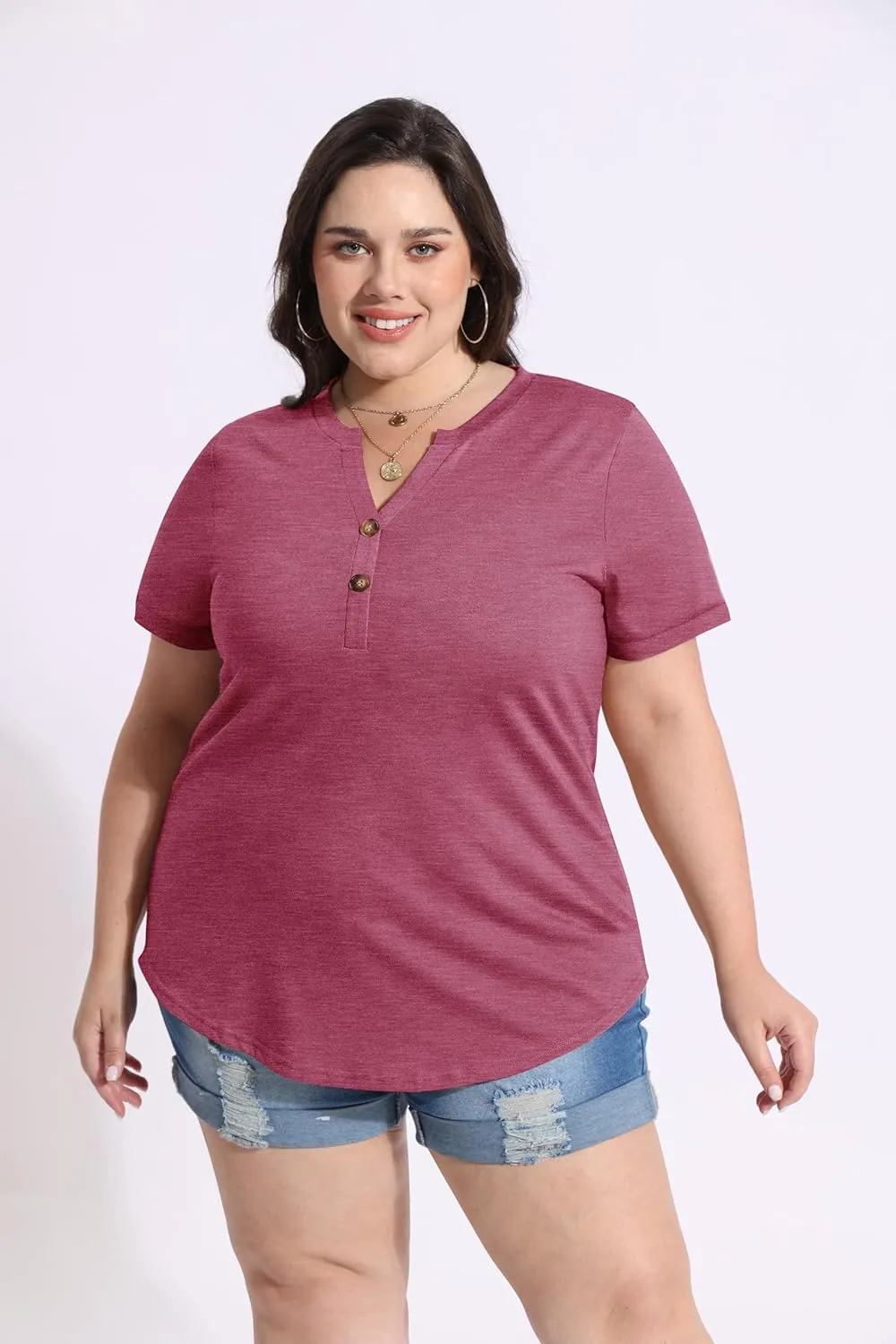 CARCOS Womens Plus Size Tops Puff Short Sleeve V Neck Shirts Solid/Floral Summer Tshirt Casual Blouse Loose fit Tunics XL-5XL