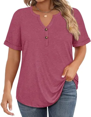 CARCOS Womens Plus Size Tops Puff Short Sleeve V Neck Shirts Solid/Floral Summer Tshirt Casual Blouse Loose fit Tunics XL-5XL