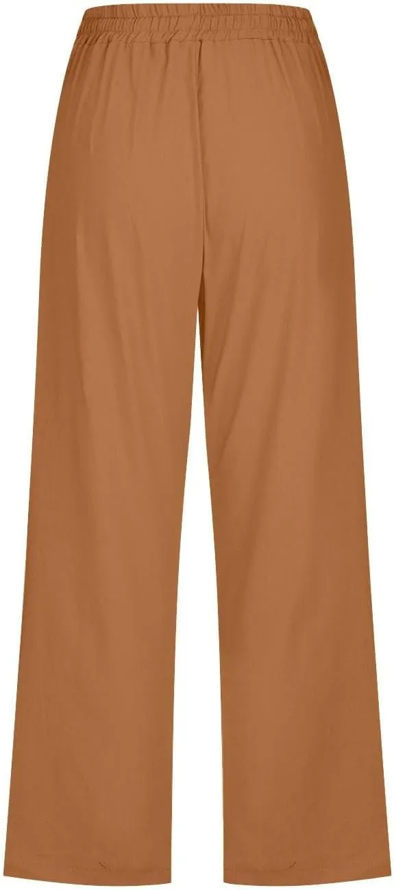 Cargo Capris for Women Casual 2025 Summer Drawstring Elastic High Waist Linen Pant Cropped Comfy Trousers
