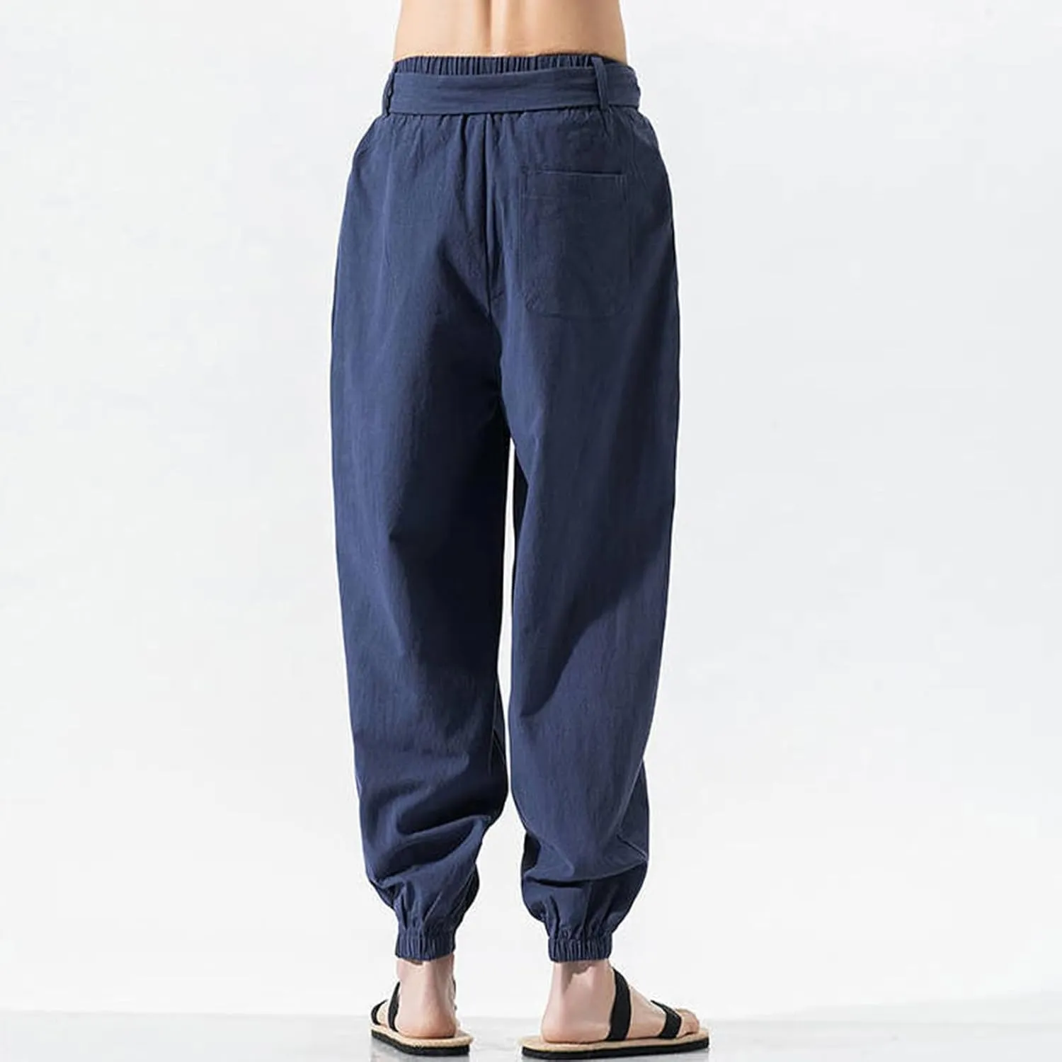 Casual Cotton Linen Harem Pants for Mens Loose Fit Elastic Drawstring Waist Trousers Sports Jogger Yoga Long Pant