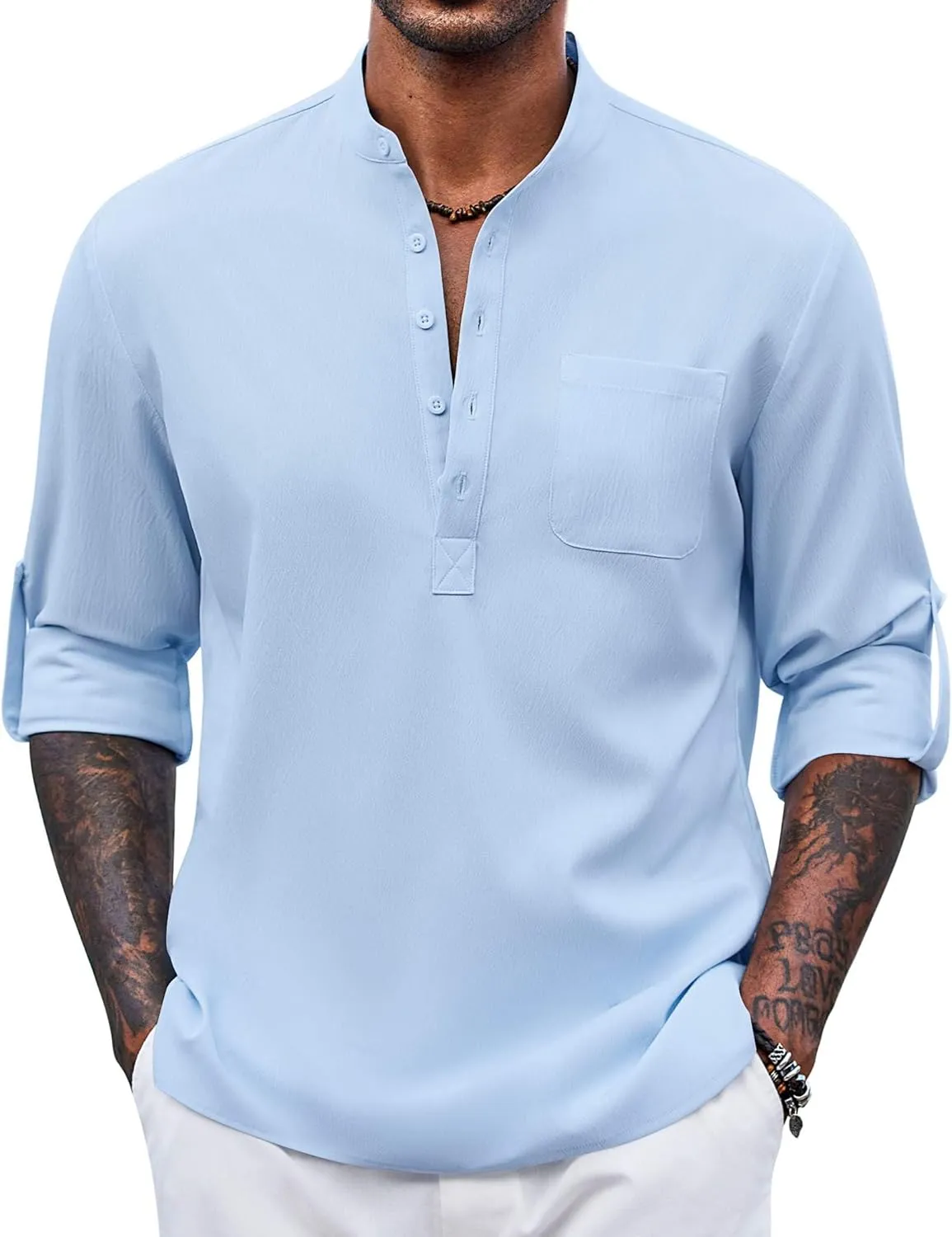 COOFANDY Men's Henley Shirt Long Sleeve Lightweight Casual T-Shirt Summer Beach Hippie Tee Shirt