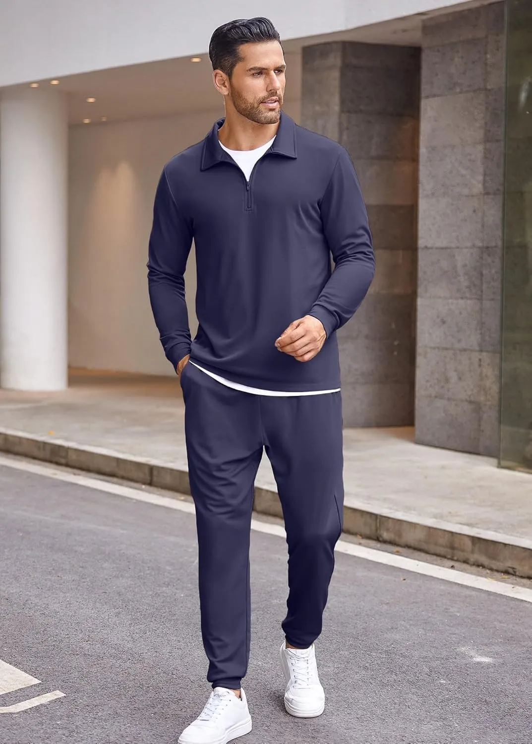 COOFANDY Men's Tracksuit 2 Piece Quarter Zip Polo Athletic Sweatsuits Casual Running Jogging Sport Suit Sets