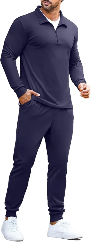 COOFANDY Men's Tracksuit 2 Piece Quarter Zip Polo Athletic Sweatsuits Casual Running Jogging Sport Suit Sets