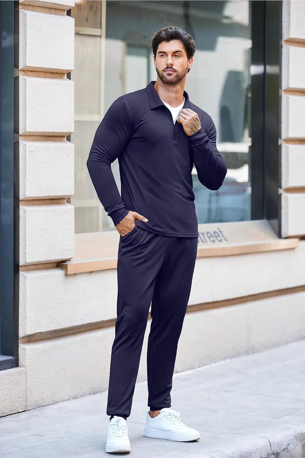 COOFANDY Men's Tracksuit 2 Piece Quarter Zip Polo Athletic Sweatsuits Casual Running Jogging Sport Suit Sets