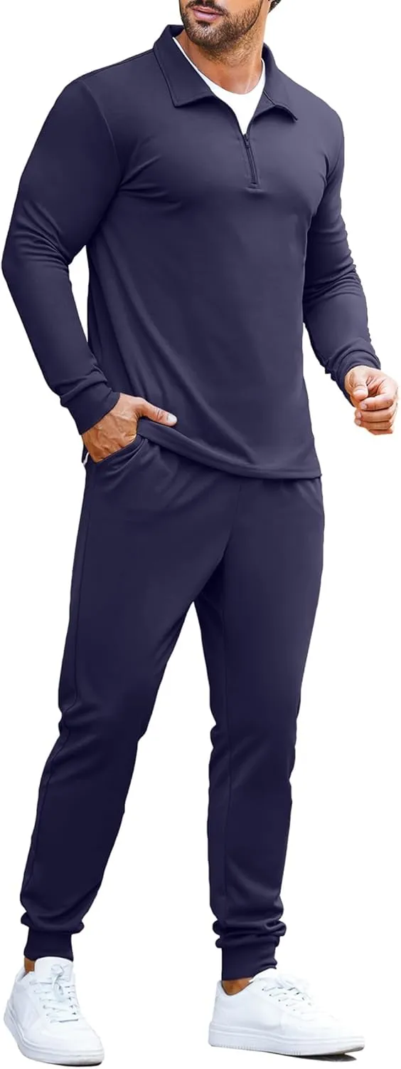 COOFANDY Men's Tracksuit 2 Piece Quarter Zip Polo Athletic Sweatsuits Casual Running Jogging Sport Suit Sets