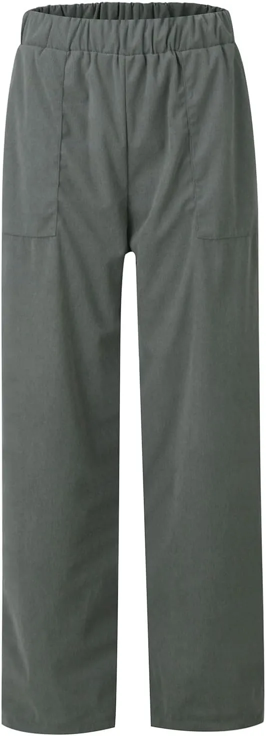 Corduroy Pants Women Casual Elastic High Waist Petite Pants Straight Leg Pants Loose Comfy Trousers with Pockets