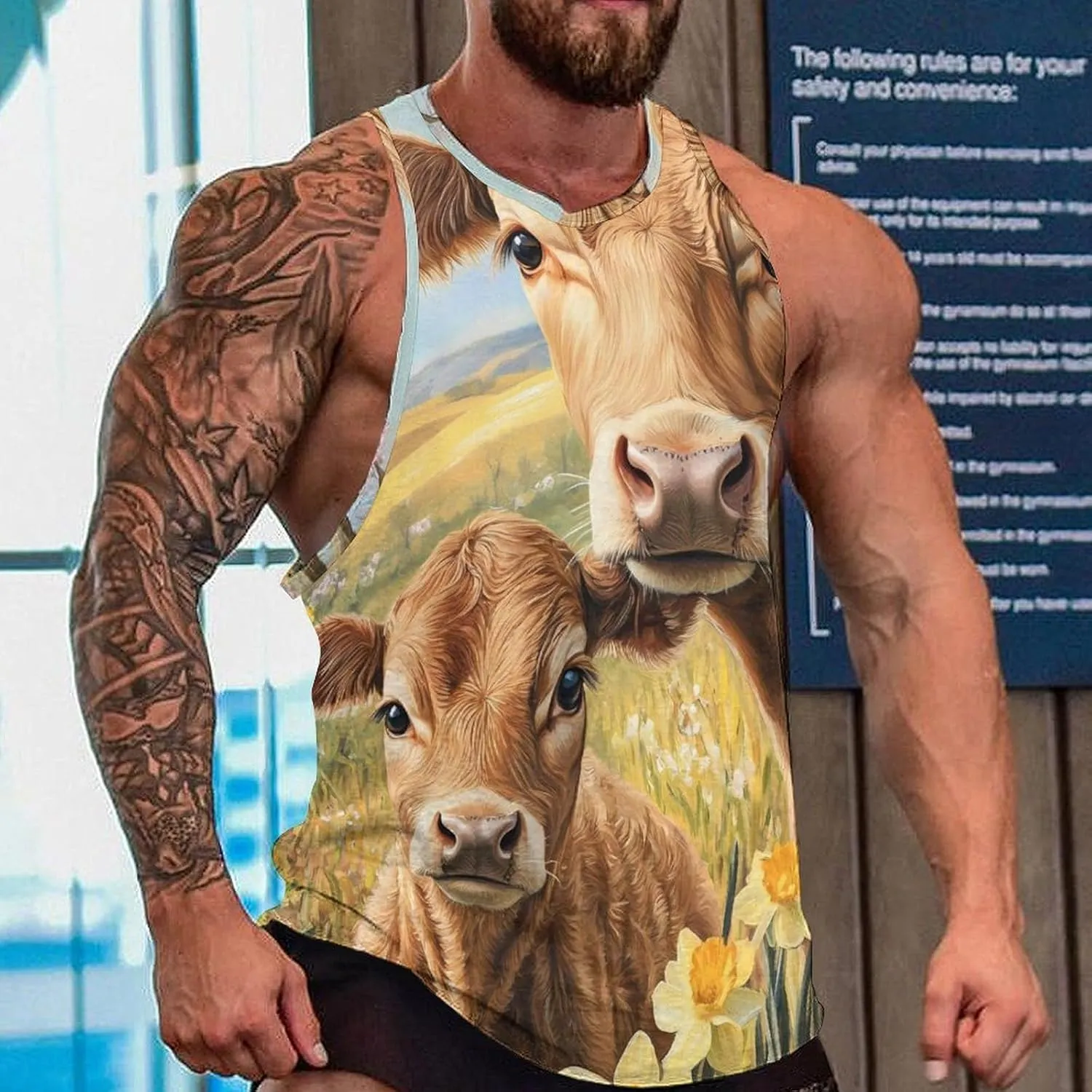 Cow Mama And Little Men's Activewear Tank Tops Gym Sleeveless Muscle T Shirts Workout Tees Vest