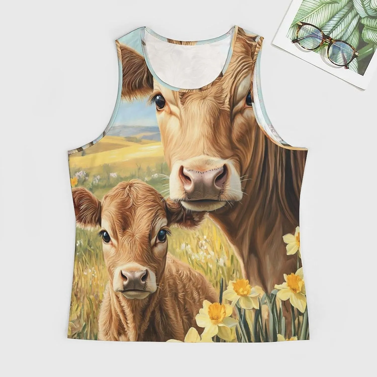 Cow Mama And Little Men's Activewear Tank Tops Gym Sleeveless Muscle T Shirts Workout Tees Vest